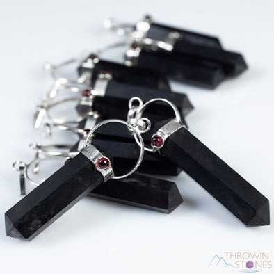 SHUNGITE and GARNET Crystal Pendant - Crystal Points, Handmade Jewelry, EMF Protection, E2170-Throwin Stones