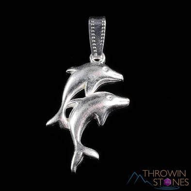 SILVER Dolphin Pendant - Mermaid Beach Ocean Charm, Silver Fine Jewelry, E1510-Throwin Stones