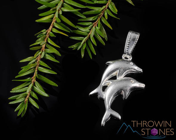 SILVER Dolphin Pendant - Mermaid Beach Ocean Charm, Silver Fine Jewelry, E1510-Throwin Stones