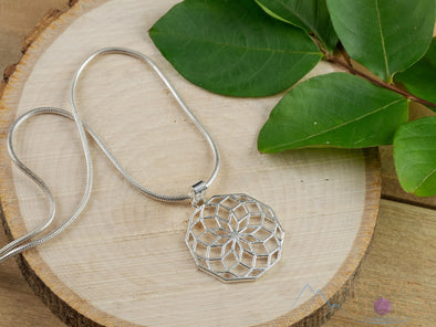 SILVER Flower of Life Pendant - Sacred Geometry Mandala, Silver Fine Jewelry, Gift for Him, E1090-Throwin Stones