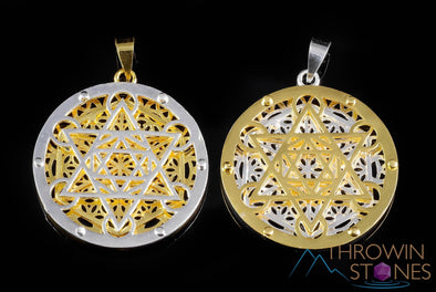 SILVER & GOLD Flower of Life Merkaba Pendant - Sacred Geometry Seed of Life, Fine Jewelry Gift for Him, E1502-Throwin Stones