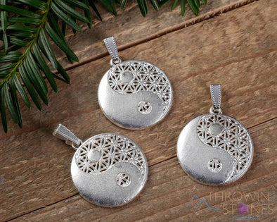 SILVER Yin Yang Flower of Life Pendant - Sacred Geometry Charm, Silver Fine Jewelry, Gift for Him, E1509-Throwin Stones