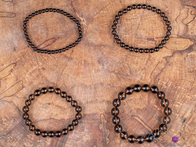 SMOKY QUARTZ Crystal Bracelet - Round Beads - Beaded Bracelet, Handmade Jewelry, Healing Crystal Bracelet, E0612-Throwin Stones