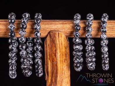 SNOWFLAKE OBSIDIAN Crystal Bracelet - Round Beads - Beaded Bracelet, Handmade Jewelry, Healing Crystal Bracelet, E1713-Throwin Stones