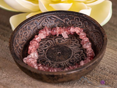 STRAWBERRY AVENTURINE Crystal Bracelet - Chip Beads - Beaded Bracelet, Handmade Jewelry, Healing Crystal Bracelet, E1703-Throwin Stones