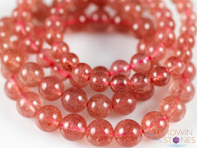 STRAWBERRY QUARTZ Crystal Bracelet - Round Beads - Beaded Bracelet, Handmade Jewelry, Healing Crystal Bracelet, E0984-Throwin Stones