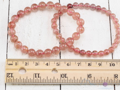 STRAWBERRY QUARTZ Crystal Bracelet - Round Beads - Beaded Bracelet, Handmade Jewelry, Healing Crystal Bracelet, E0984-Throwin Stones