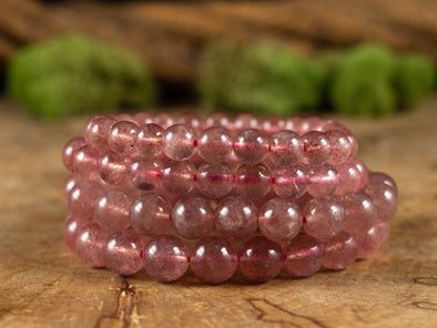 STRAWBERRY QUARTZ Crystal Bracelet - Round Beads - Beaded Bracelet, Handmade Jewelry, Healing Crystal Bracelet, E0984-Throwin Stones