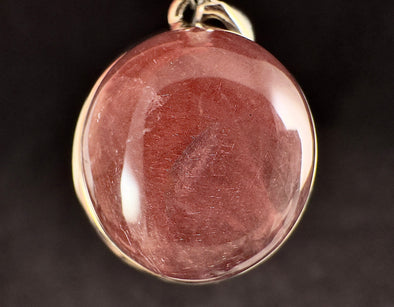 STRAWBERRY QUARTZ Crystal Pendant - Sterling Silver, Round Cabochon - Fine Jewelry, Healing Crystals and Stones, Valentines Day Gift, 54431-Throwin Stones