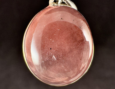 STRAWBERRY QUARTZ Crystal Pendant - Sterling Silver, Round Cabochon - Fine Jewelry, Healing Crystals and Stones, Valentines Day Gift, 54432-Throwin Stones