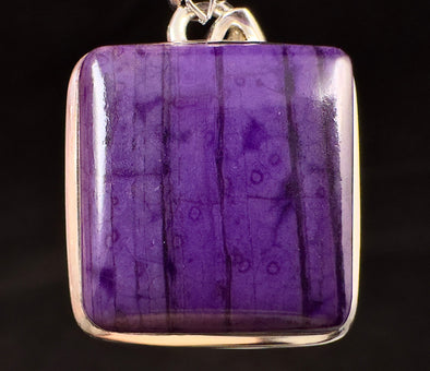 SUGILITE Crystal Pendant - Genuine Sugilite Square Shaped Cabochon with a Polished Finish set in a Sterling Silver Open Back Bezel, 52954-Throwin Stones