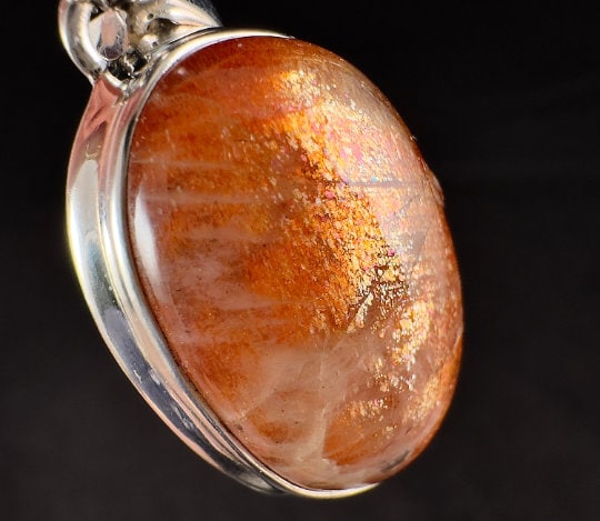 SUNSTONE Crystal Pendant - Sterling Silver, Oval Cabochon - Fine Jewelry, Healing Crystals and Stones, 54203-Throwin Stones