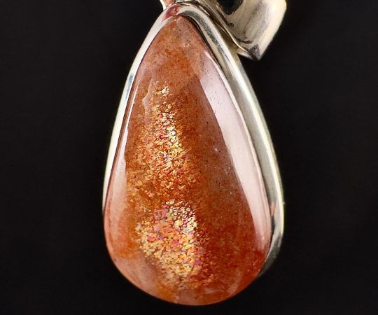 SUNSTONE Crystal Pendant - Sterling Silver, Teardrop Cabochon - Fine Jewelry, Healing Crystals and Stones, 54206-Throwin Stones