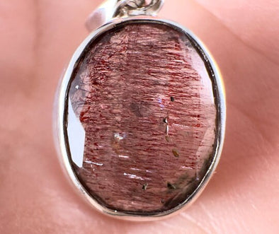 SUPER SEVEN QUARTZ Crystal Pendant - Sterling Silver, Oval - Fine Jewelry, Healing Crystals and Stones, 54133-Throwin Stones