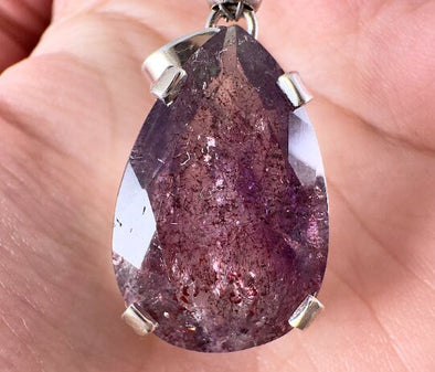 SUPER SEVEN Quartz AMETHYST Crystal Pendant - Sterling Silver, Teardrop - Fine Jewelry, Healing Crystals and Stones, 54125-Throwin Stones