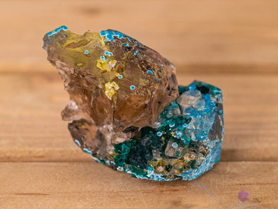 Smoky QUARTZ w SHATTUCKITE, DIOPTASE Raw Crystal Cluster - Housewarming Gift, Home Decor, Raw Crystals and Stones, 40284-Throwin Stones