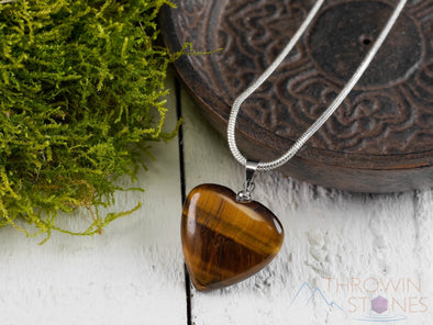 TIGERS EYE Crystal Heart Pendant - Crystal Pendant, Handmade Jewelry, Healing Crystals and Stones, E0740-Throwin Stones