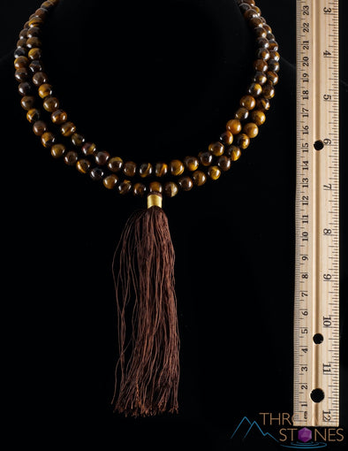 TIGERS EYE Crystal Mala Necklace - Beaded Meditation Jewelry, Metaphysical Healing Stones, E0121-Throwin Stones
