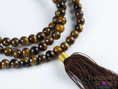 TIGERS EYE Crystal Mala Necklace - Beaded Meditation Jewelry, Metaphysical Healing Stones, E0121-Throwin Stones