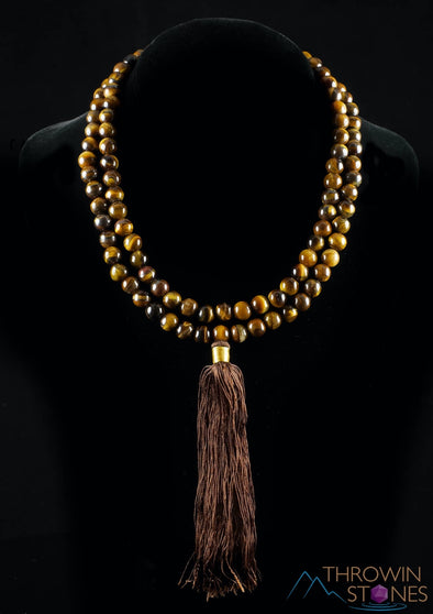 TIGERS EYE Crystal Mala Necklace - Beaded Meditation Jewelry, Metaphysical Healing Stones, E0121-Throwin Stones