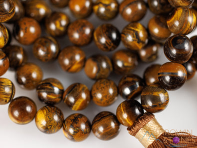 TIGERS EYE Crystal Mala Necklace - Beaded Meditation Jewelry, Metaphysical Healing Stones, E0121-Throwin Stones