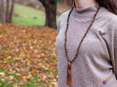 TIGERS EYE Crystal Mala Necklace - Beaded Meditation Jewelry, Metaphysical Healing Stones, E0121-Throwin Stones