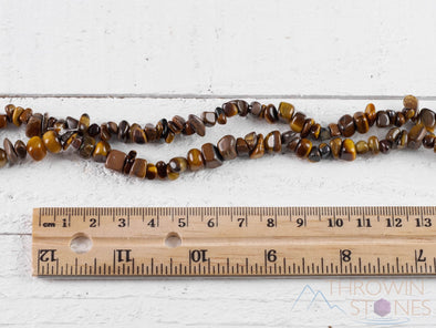 TIGERS EYE Crystal Necklace - Chip Beads - Long Crystal Necklace, Beaded Necklace, Handmade Jewelry, E0779-Throwin Stones