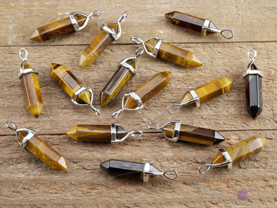 thumbnail image 2 of Natural Tiger Eye Gemstone Pendant - Handmade Gift Jewelry, 1.77 Inch, Yellow 2 of 5