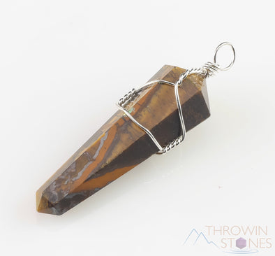 TIGERS EYE Crystal Pendant - Wire Wrapped Crystal Necklace, Crystal Points, Handmade Jewelry, E1422-Throwin Stones