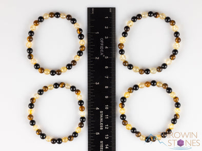 TIGERS Eye, Black TOURMALINE, CITRINE Crystal Bracelet - Round Beads - Beaded Bracelet, Handmade Jewelry, Healing Crystal Bracelet, E2117-Throwin Stones