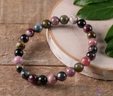 TOURMALINE Crystal Bracelet - Round Beads - Beaded Bracelet, Birthstone Bracelet, Handmade Jewelry, Healing Crystal Bracelet, E0611-Throwin Stones