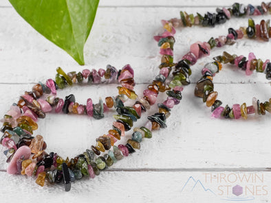 TOURMALINE Crystal Necklace - Chip Beads - Long Crystal Necklace, Birthstone Necklace, Handmade Jewelry, E0825-Throwin Stones