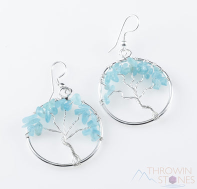 Tree of Life Earrings, BLUE APATITE Crystal Statement Earrings - Dangle Earrings, Handmade Jewelry, E0898-Throwin Stones