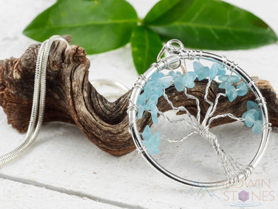 Tree of Life Pendant, APATITE Crystal Pendant - Handmade Jewelry, Wire Wrapped Jewelry, E0899-Throwin Stones