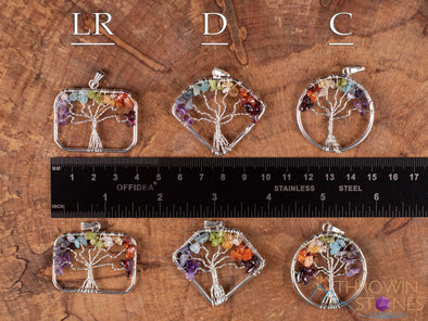 Tree of Life Pendant, CHAKRA Crystal Pendant - Diamond, Circle, Rectangle - Tree of Life Chakra Necklace, Wire Wrapped Jewelry, E1999-Throwin Stones