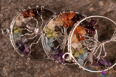 Tree of Life Pendant, CHAKRA Crystal Pendant - Diamond, Circle, Rectangle - Tree of Life Chakra Necklace, Wire Wrapped Jewelry, E1999-Throwin Stones
