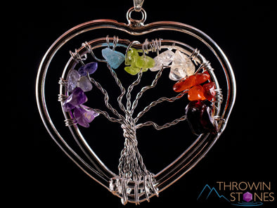 Tree of Life Pendant, CHAKRA Crystal Pendant - Heart - Tree of Life Chakra Necklace, Wire Wrapped Jewelry, E1971-Throwin Stones