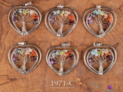 Tree of Life Pendant, CHAKRA Crystal Pendant - Heart - Tree of Life Chakra Necklace, Wire Wrapped Jewelry, E1971-Throwin Stones