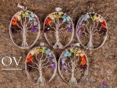 Tree of Life Pendant, CHAKRA Crystal Pendant - Teardrop, Oval, Hexagon - Tree of Life Chakra Necklace, Wire Wrapped Jewelry, E2000-Throwin Stones