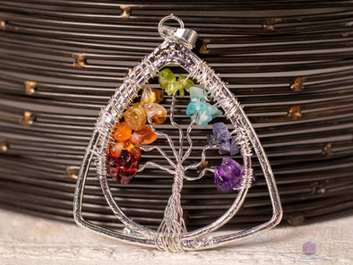 Tree of Life Pendant, CHAKRA Crystal Pendant - Teardrop - Tree of Life Chakra Necklace, Wire Wrapped Jewelry, E1387-Throwin Stones