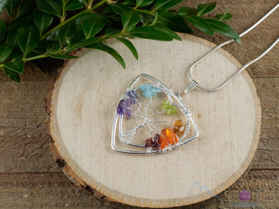 Tree of Life Pendant, CHAKRA Crystal Pendant - Tree of Life Chakra Necklace, Wire Wrapped Jewelry, E1385-Throwin Stones