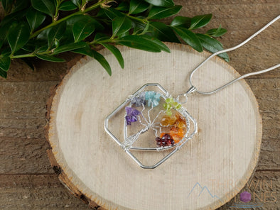 Tree of Life Pendant, CHAKRA Crystal Pendant - Tree of Life Chakra Necklace, Wire Wrapped Jewelry, E1385-Throwin Stones