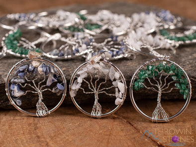 Tree of Life Pendant, Crystal Pendant - AVENTURINE, SODALITE, MOONSTONE - Handmade Jewelry, Wire Wrapped Jewelry, E2002-Throwin Stones
