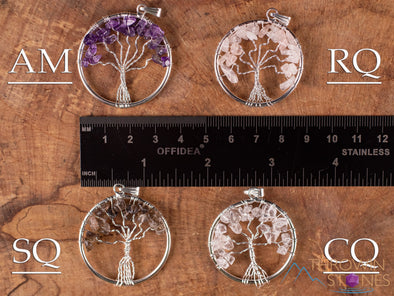 Tree of Life Pendant, Crystal Pendant - Amethyst, Smoky Clear Rose Quartz - Handmade Jewelry, Wire Wrapped Jewelry, E1998-Throwin Stones