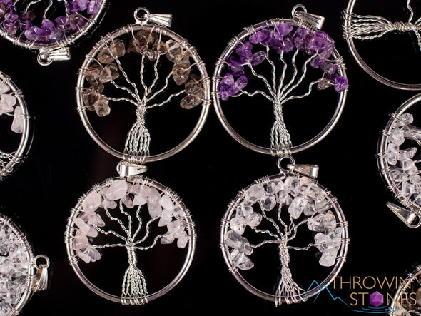 Tree of Life Pendant, Crystal Pendant - Amethyst, Smoky Clear Rose Quartz - Handmade Jewelry, Wire Wrapped Jewelry, E1998-Throwin Stones