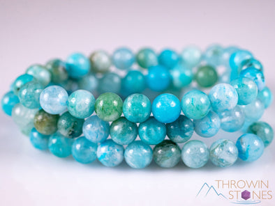 Turquoise HEMIMORPHITE Crystal Bracelet - Round Beads - Beaded Bracelet, Handmade Jewelry, Healing Crystal Bracelet, E2056-Throwin Stones