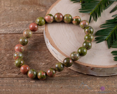 UNAKITE Crystal Bracelet - Round Beads - Beaded Bracelet, Handmade Jewelry, Healing Crystal Bracelet, E0599-Throwin Stones