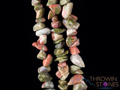UNAKITE Crystal Necklace - Chip Beads - Long Crystal Necklace, Beaded Necklace, Handmade Jewelry, E1783-Throwin Stones