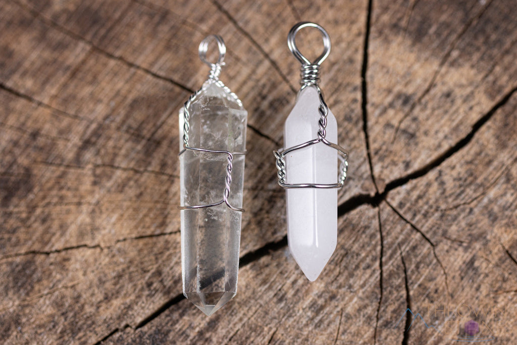 WHITE or CLEAR QUARTZ Crystal Points Pendant Wire Wrapped