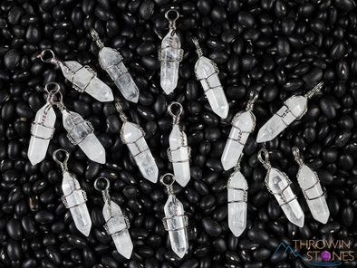 WHITE or CLEAR QUARTZ Point Pendant - Wire Wrapped Crystal Necklace, Metaphysical Healing Stone Jewelry, E0140-Throwin Stones